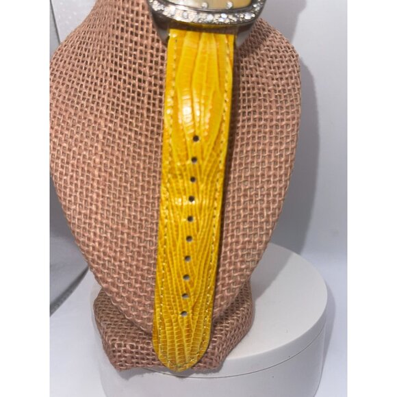 Joan Rivers Classic Wristwatch Yellow Textured Leather Band with a Square Face, main image 11
